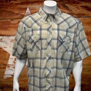 Vintage Rustler By Wrangler Western Plaid Pearl Snaps Short Sleeve Shirt Size 3X